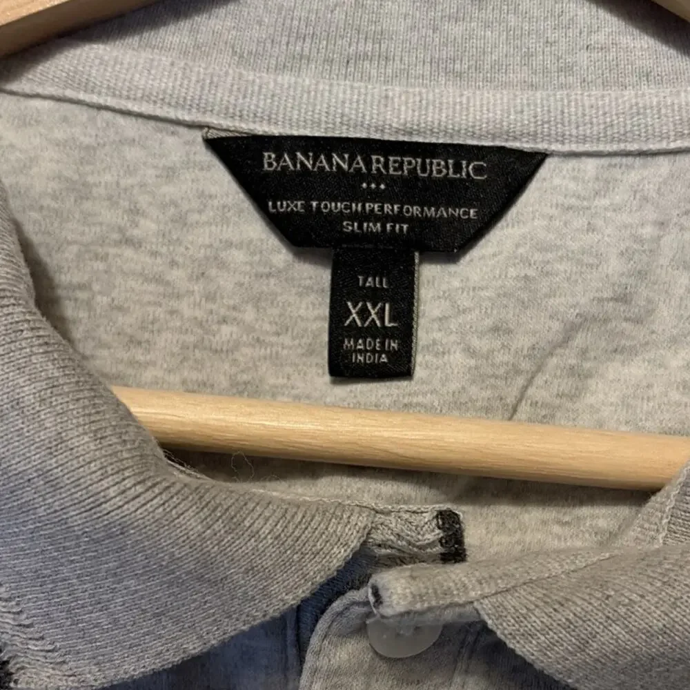 Banana Republic XXL Tall Gray Luxe Touch Performance Slim Fit Polo Shirt Pocket
